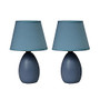 Simple Designs Mini Egg Table Lamps, 9 1/2 inch;H, Blue Shade/Blue Base, Set Of 2