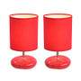 Simple Designs Stonies Bedside Table Lamps, 10 5/8 inch;H, Red Shade/Red Base, Set Of 2
