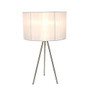 Simple Designs Tripod Table Lamp, 19 3/4 inch;H, White Shade/Brushed Nickel Base