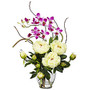 Nearly Natural 21 1/2 inch;H Silk Peony & Orchid Arrangement With Vase