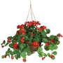 Nearly Natural 24 inch; Geranium Hanging Basket, Red