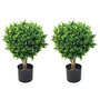 Pure Garden 24 inch;H Rubber Hedyotis Single Ball Trees With Pots, 24 inch;H x 17 inch;W x 17 inch;D, Black/Green, Set Of 2