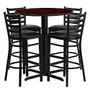 Flash Furniture Round Bar-Height Table Set With 4 Metal Bar Stools, Mahogany/Black