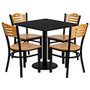 Flash Furniture Square Laminate Table Set With 4 Wood/Metal Chairs, Black/Natural