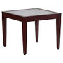 Lorell; Glass Top Square Table, 20 inch;H x 23 5/8 inch;W x 23 5/8 inch;D, Clear/Mahogany