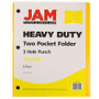 JAM Paper; 3-Hole-Punched 2-Pocket Presentation Folders, 9 inch; x 12 inch;, 1 inch; Capacity, Yellow, Pack Of 6