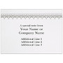 Custom Printed Stationery Note Cards, 4 7/8 inch; x 3 1/2 inch;, Silver Filigree, Folded, White Matte, 100% Recycled, Box Of 25