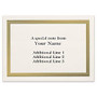 Custom Printed Stationery Note Cards, Gold Frame, Folded, 4 7/8 inch; x 3 1/2 inch;, Ecru Matte, Box Of 25