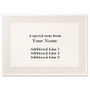 Custom Printed Stationery Note Cards, Pearl Flourish Frame, Folded, 4 7/8 inch; x 3 1/2 inch;, Ecru Matte, Box Of 25