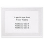 Custom Printed Stationery Note Cards, Pearl Flourish Frame, Folded, 4 7/8 inch; x 3 1/2 inch;, White Matte, Box Of 25