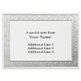 Custom Printed Stationery Note Cards, Silver Flourish Frame, Folded, 4 7/8 inch; x 3 1/2 inch;, White Matte, Box Of 25