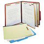 SJ Paper Classification Folders, 2 Dividers, 6 Partitions, 2/5 Cut, Legal Size, 30% Recycled, Red, Pack Of 15