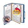 Smead; Pressboard Classification Folder With SafeSHIELD Fastener, 1 Divider, Letter Size, 50% Recycled, Dark Blue