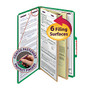 Smead; Pressboard Classification Folder With SafeSHIELD Fastener, 2 Dividers, Legal Size, 50% Recycled, Green