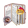 Smead; Pressboard Classification Folder With SafeSHIELD Fastener, 3 Dividers, Letter Size, 60% Recycled, Red/Brown