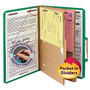 Smead; Pressboard Classification Folders With SafeSHIELD; Fasteners And 2 Pocket Dividers, Legal Size, 50% Recycled, Green, Box Of 10
