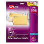 Avery; Easy Peel; Clear Inkjet Return Address Labels, 2/3 inch; x 1 3/4 inch;, Pack Of 600