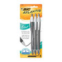 BIC; Atlantis&trade; Exact Retractable Ballpoint Pens, Fine Point, 0.7 mm, Gray Barrel, Black Ink, Pack Of 3