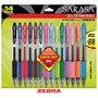 Zebra; Sarasa; Gel Ink Retractable Pens, Medium Point, 0.7 mm, Clear Barrels, Assorted Ink Colors, Pack Of 14