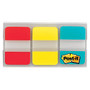 Post-it; Durable Tabs, 1 inch; x 1 1/2 inch;, Blue/Red/Yellow, 22 Flags Per Pad, Pack Of 3 Pads