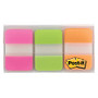 Post-it; Durable Tabs, 1 inch; x 1 1/2 inch;, Green/Orange/Pink, 22 Flags Per Pad, Pack Of 3 Pads