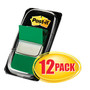 Post-it; Flags, 1 inch; x 1 7/10 inch;, Green, 50 Flags Per Pad, Box Of 12 Pads