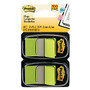 Post-it; Flags, 1 inch; x 1 7/10 inch;, Neon Green, 50 Flags Per Pad, Pack Of 2 Pads