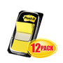 Post-it; Flags, 1 inch; x 1 7/10 inch;, Yellow, 50 Flags Per Pad, Box Of 12 Pads