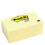 Post-it; 3 inch; x 5 inch; Lined Notes, Canary Yellow, 100 Sheets Per Pad, Pack Of 5 Pads