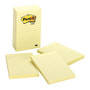 Post-it; 4 inch; x 6 inch; Notes, Lined, Canary Yellow, 100 Sheets Per Pad, Pack Of 5 Pads