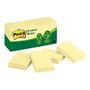 Post-it; Greener Notes, 100% Recycled, 1 1/2 inch; x 2 inch;, Canary Yellow, 100 Sheets Per Pad, Pack Of 12 Pads