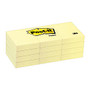 Post-it; Notes, 1 1/2 inch; x 2 inch;, Canary Yellow, 100 Sheets Per Pad, Pack Of 12 Pads