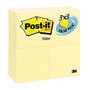 Post-it; Notes, 3 inch; x 3 inch;, Canary Yellow, 100 Sheets Per Pad, Pack Of 24 Pads