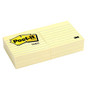 Post-it; Notes, 3 inch; x 3 inch;, Lined, Canary Yellow, 100 Sheets Per Pad, Pack Of 6 Pads