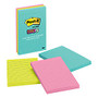 Post-it; Super Sticky Lined Notes, Miami Collection, 4 inch; x 6 inch;, Assorted Colors, 100 Notes Per Pad, Pack Of 3 Pads