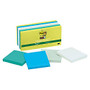 Post-it; Super Sticky Notes, 3 inch; x 3 inch;, Bora Bora Collection, Assorted Colors, 30% Recycled, 90 Sheets Per Pad, Pack Of 12 Pads
