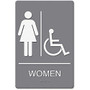 Headline Women/Whlchr Image Indoor Sign - 1 Each - women's restroom/wheelchair accessible Print/Message - 6 inch; Width x 9 inch; Height - Rectangular Shape - Double-sided - Plastic - Gray, White