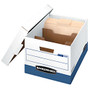 Bankers Box; R-Kive; Dividerbox&trade; Storage Boxes, 15 inch; x 12 inch; x 10 inch;, 60% Recycled, White/Blue, Pack Of 4