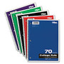 TOPS; Notebook, 8 inch; x 10 1/2 inch;, 1-Subject, College Ruled, 140 Pages (70 Sheets), Assorted Colors