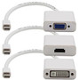 AddOn 3-Pack of 8in Mini-DisplayPort 1.1 to DVI/HDMI/VGA Male to Female White Adapter Cables