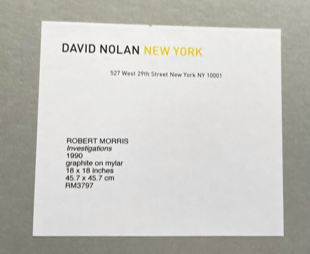 Robert Morris, Investigations (with labels from the Solomon R. Guggenheim Museum (lent by Sonnabend), Leo Castelli Gallery and David Noland Gallery), 1990