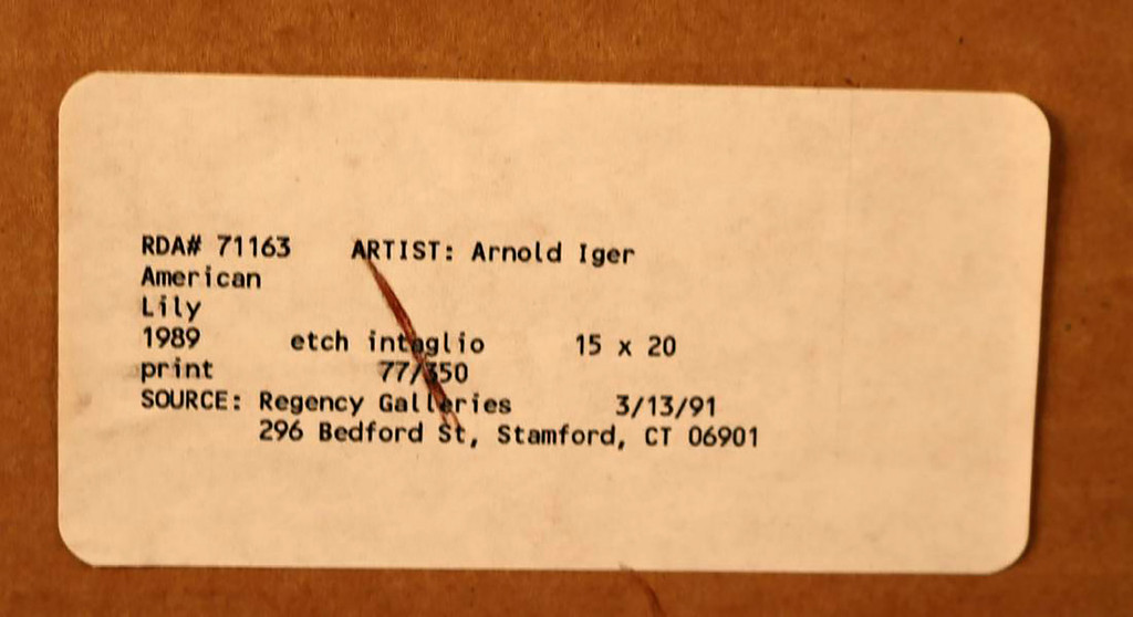 Arnold Iger, Lily (Readers Digest Association Art Collection), 1988
