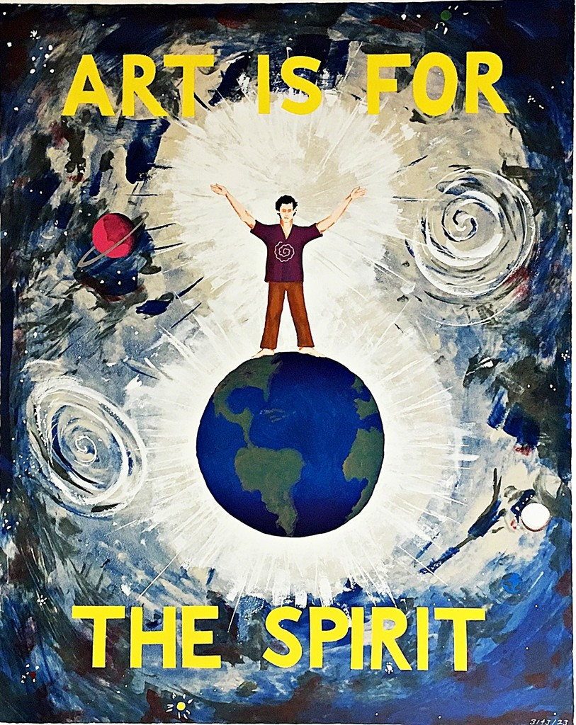  JONATHAN BOROFSKY Art is for the Spirit 1989, 31 Color Silkscreen. Hand Signed and numbered from the edition of only 50. Framed with label verso.