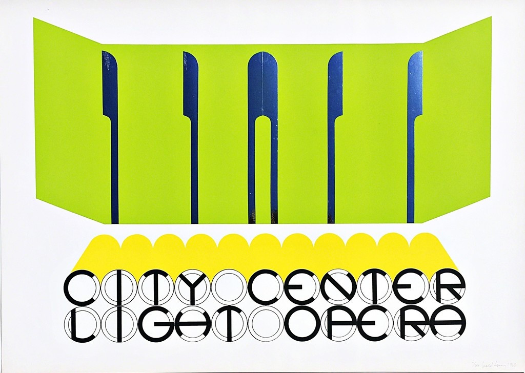  GERALD LAING City Center Light Opera 1968, Lime colored Screenprint on die-cut Mylar. Hand Signed. Dated. Numbered.