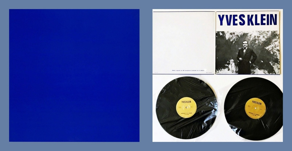  Yves Klein La Conférence à la Sorbonne, 3 Juin, 1959 1959-1963, Two 12-inch vinyl records held in gatefold sleeve with silkscreen cover jacket in IKB International Klein Blue Color.