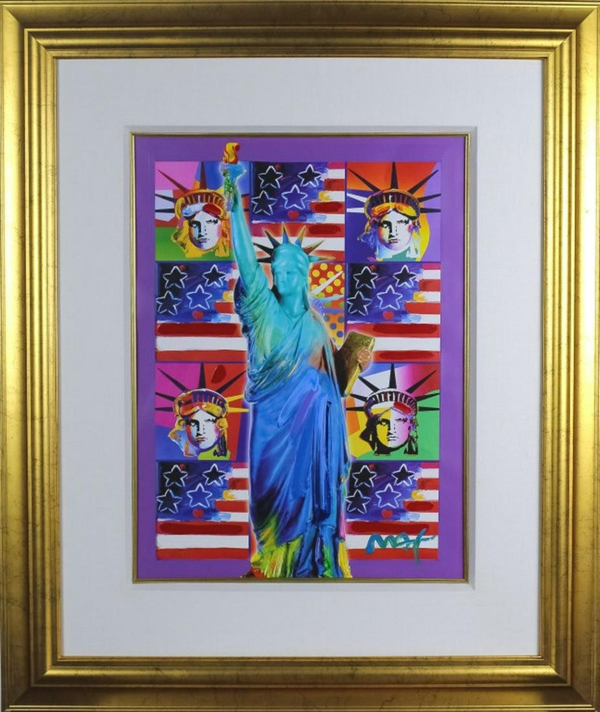 Peter Max, United We Stand: Four Statues of Liberty with Blue Statue of Liberty, 2001