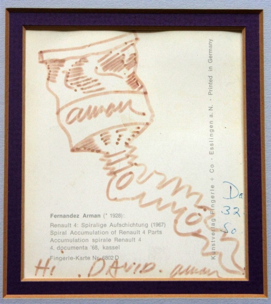 Arman, Drawing, Hand signed twice, dedicated, Framed, 1973