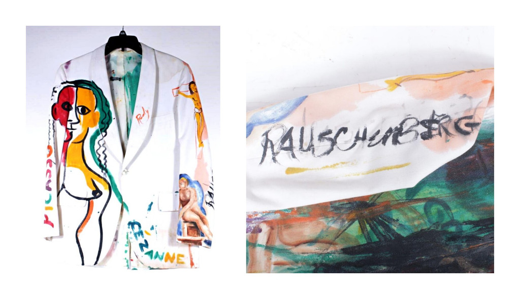 Robert Rauschenberg, Raúl Ramírez Art Jacket, hand painted by Raul "Rudy" Ramirez, hand signed (autographed by Robert Rauschenberg, 1982