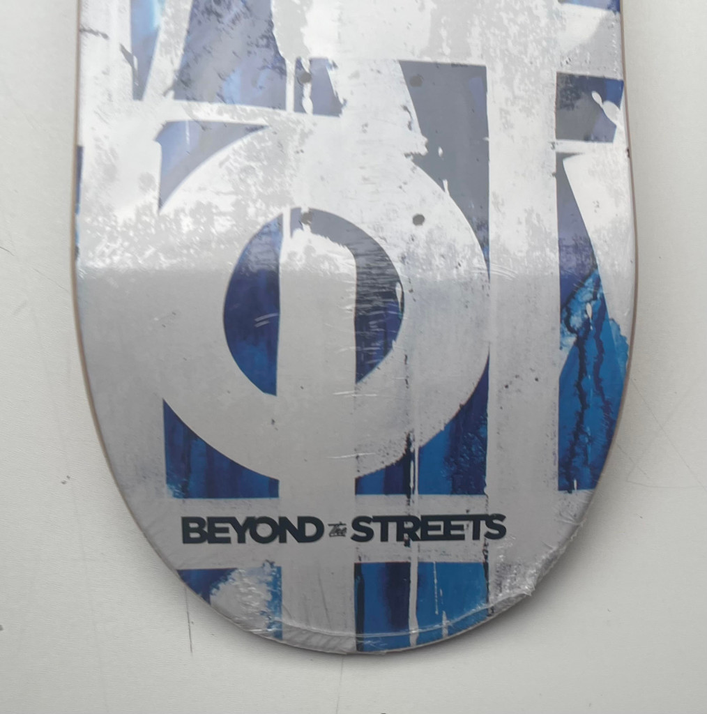 RETNA, Skateboard Skate deck (Blue with wood back - rare edition of only 100) and embossed COA hand signed by RETNA, 2018