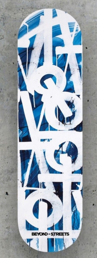 RETNA, Skateboard Skate deck (Blue with wood back - rare edition of only 100) and embossed COA hand signed by RETNA, 2018